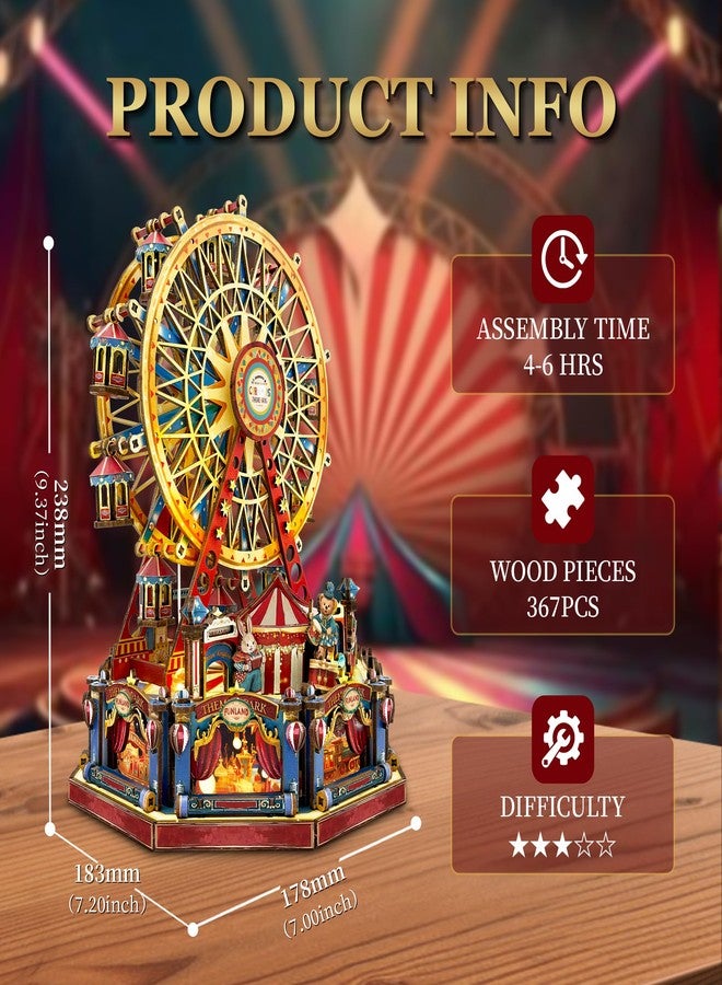 STRUCWOOD DIY 3D Wooden Puzzle Ferris Wheel,DIY Dollhouse Kit Circus Building Model,Christmas Decor Craft Sets with Lights and Music,Gifts for Adults Teens -Century Ferris Wheel(SQ-69) - Image 2